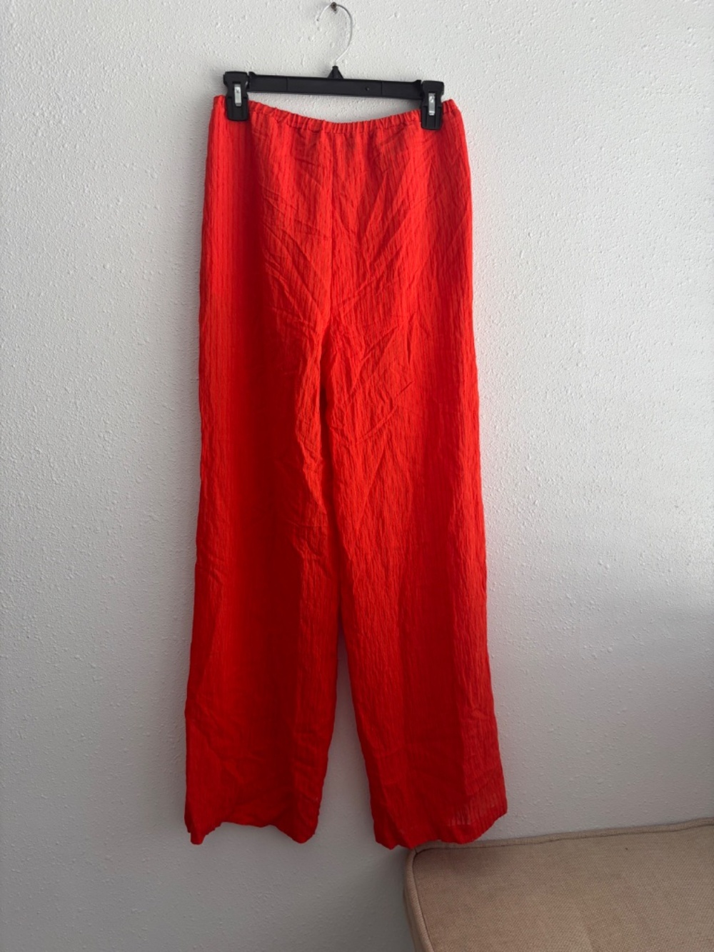 MANGO Crinkled Effect Orange Red Button Down Shirt + Wide Leg Pants (2 pc set) - Picture 8 of 12